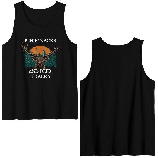 Rifle Racks and Deer Tracks Animal Stalking Elk Double Sided Tank Tops