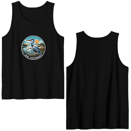 Great Blue Heron Beak Performance Retro Double Sided Tank Tops