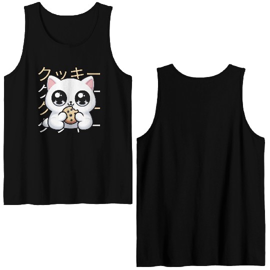 Cute Cat Japanese Kawaii Anime Cat with Cookie Double Sided Tank Tops