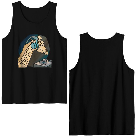 Street Retro Giraffe with Headphones | funny Double Sided Tank Tops