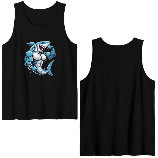 Muscular Shark women - Cool Cartoon Design Double Sided Tank Tops
