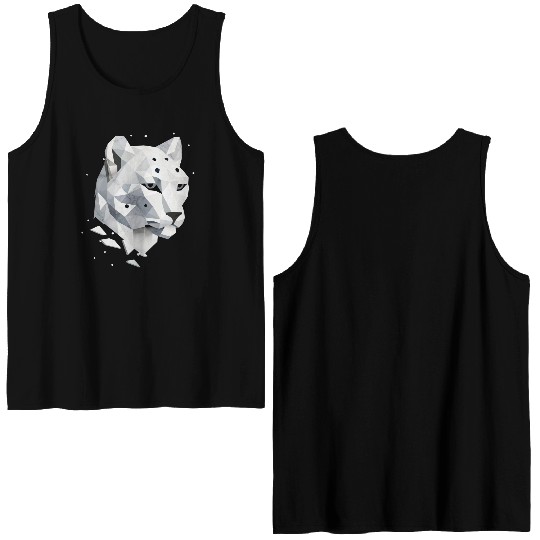 Geometric Snow Leopard - Elegance of the Wild Double Sided Tank Tops