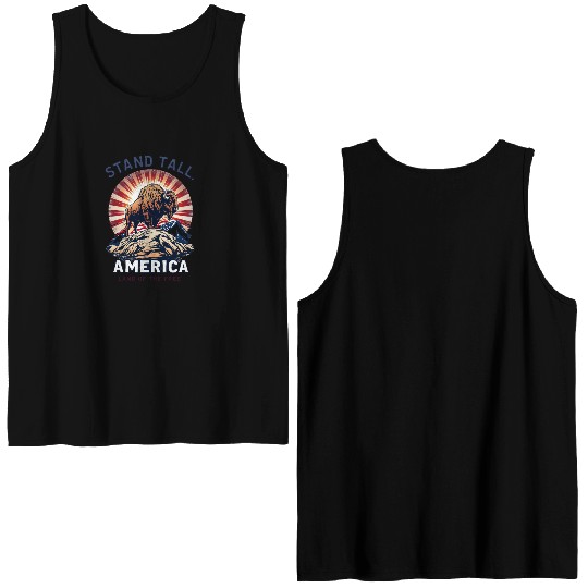 Stand Tall America Land Of The Free Buffalo Double Sided Tank Tops