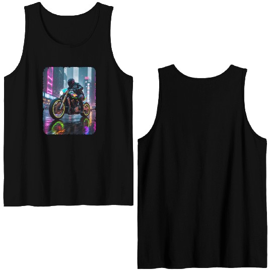 Motorcycle cyberpunk in city Double Sided Tank Tops