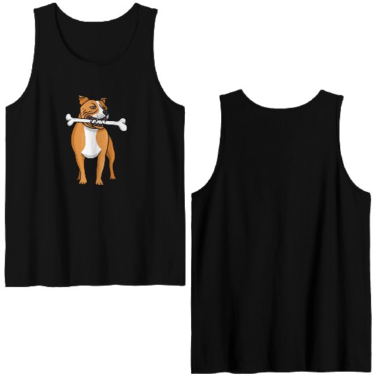 staffordshire bull terrier with a bone in mouth Double Sided Tank Tops