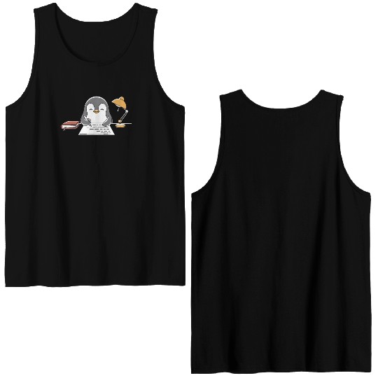 Writer Author Penguin Scribbling at Desk Double Sided Tank Tops