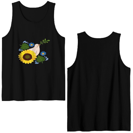 Peaceful Bloom - Dove and Sunflower Harmony Double Sided Tank Tops