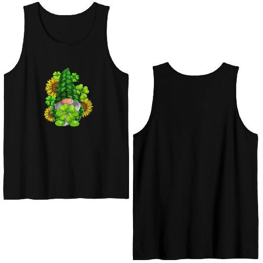 Cute Gnome Sunflower Happy St Patricks Day Double Sided Tank Tops