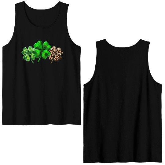 Plaid Shamrock Leopard Camouflage St Patricks Day Double Sided Tank Tops