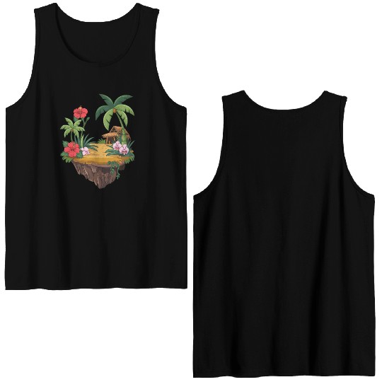 Tropical Island Hut Hibiscus and Orchids Double Sided Tank Tops