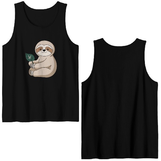 Taurus Zodiac Sloth Holding Leaf Double Sided Tank Tops