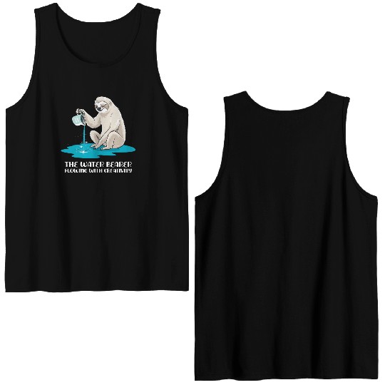 Aquarius Zodiac Sloth: The Water Bearer Flowing Double Sided Tank Tops