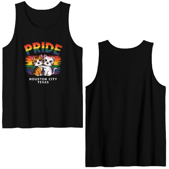 Pride Month Houston City Texas USA Rainbow Flag LG Double Sided Tank Tops
