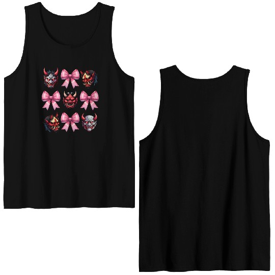 Discover Coquette Bow Oni Yokai Devil Mask Pink Mothers Day Double Sided Tank Tops