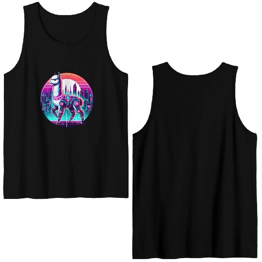 Cyberpunk Alpaca In Futuristic Cityscape Double Sided Tank Tops