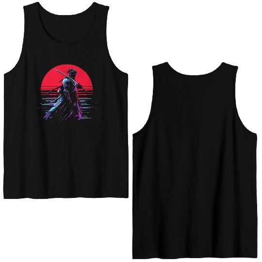 Cyberpunk Samurai Warrior Under Neon Moon Double Sided Tank Tops