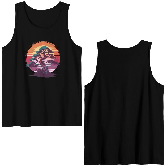 Bonsai Tree Sunset Zen Nature Relaxation Design Double Sided Tank Tops