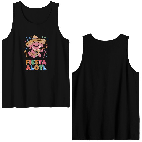 Axolotl With Sombrero And Guitar Double Sided Tank Tops