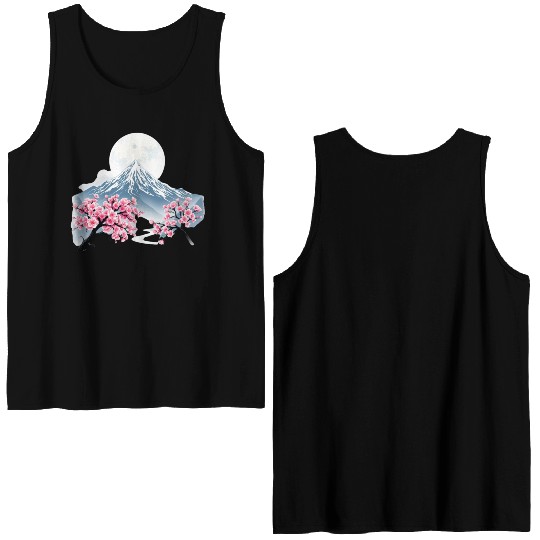 Japanese mount fuji Sakura tree Cherry blossom Double Sided Tank Tops