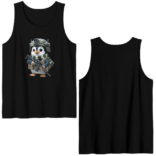 Penguin In Military Double Sided Tank Tops