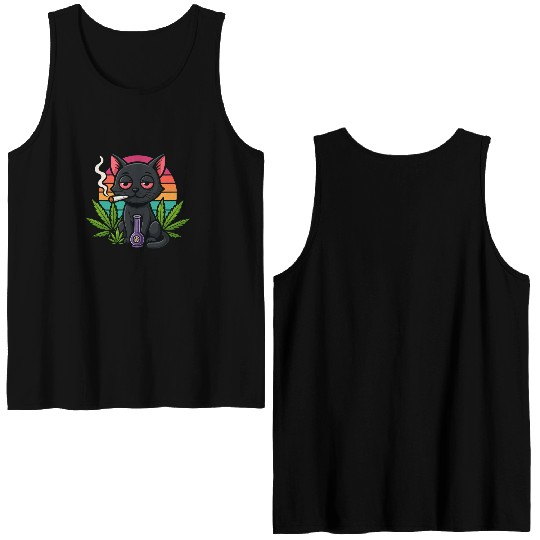 Cute Cat Smoking Weed Double Sided Tank Tops
