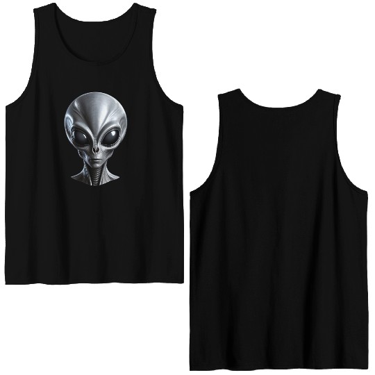 Real Grey Alien with a big head Double Sided Tank Tops
