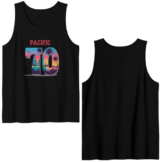 PACIFIC 70 – Tropical City Sunset Varsity Art Double Sided Tank Tops