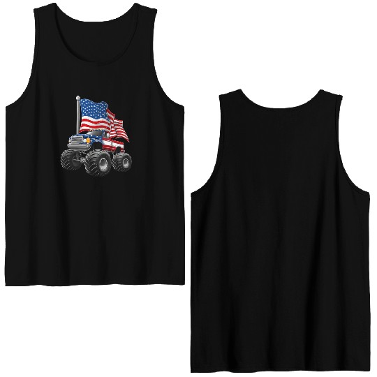 Monster Truck American Flag 4th Of July Double Sided Tank Tops