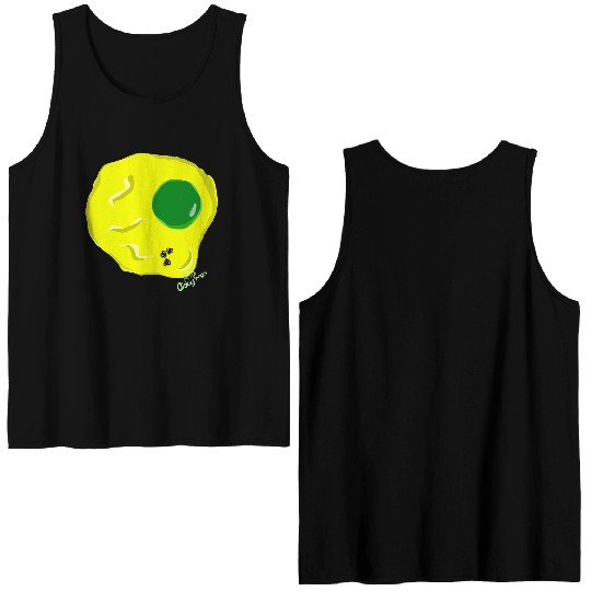 Yellow and green fried egg and flies Double Sided Tank Tops
