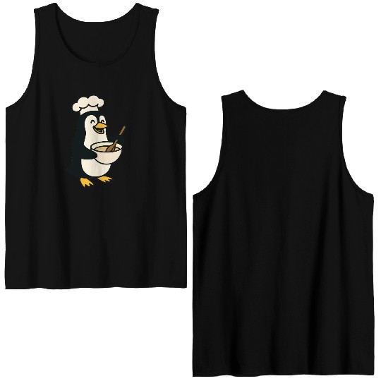 Adorable Cooking Penguin Chef Double Sided Tank Tops