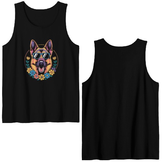 Trendy German Shepherd in Floral Style Double Sided Tank Tops