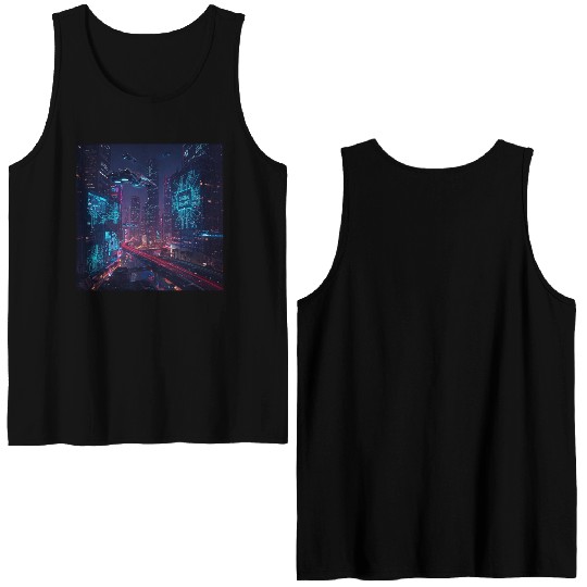 Neon cyberpunk city digital dreamer for men Double Sided Tank Tops