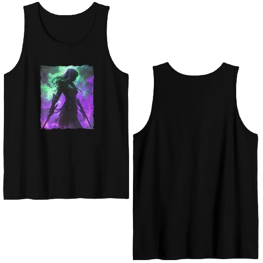 Mystical Assassin Woman In Violet Fog Fantasy Double Sided Tank Tops