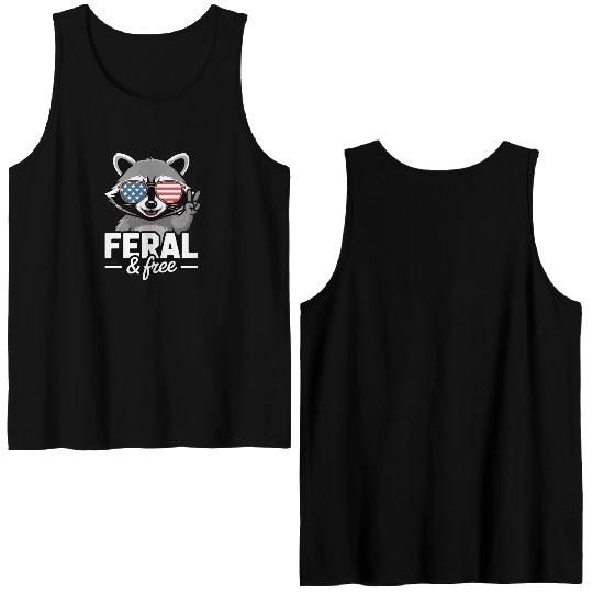 Feral And Free Patriotic Raccoon Double Sided Tank Tops