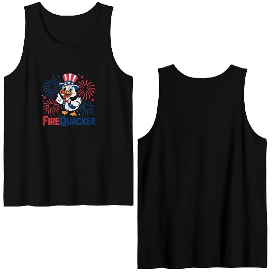 Womens Duck Firequacker Patriotic Fourth of July I Double Sided Tank Tops