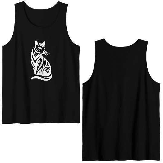 Geometric T Tattoo Of A Noble Cat Double Sided Tank Tops