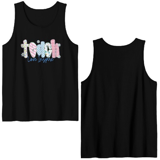 Preppy Teacher Teach Love Inspire Double Sided Tank Tops