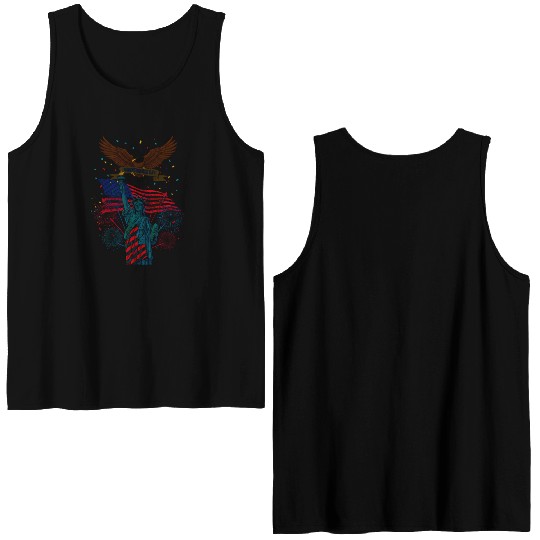 US flag with eagle and statue of liberty Double Sided Tank Tops