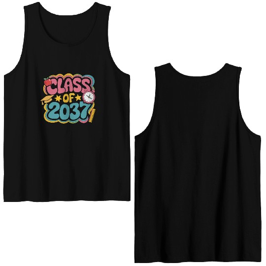 Class of 2037 Grow With Me, groovy back to school Double Sided Tank Tops