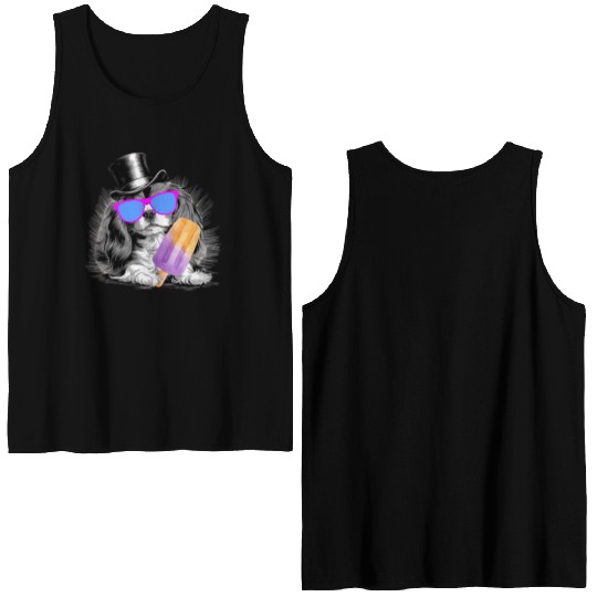 Cavalier King Charles Spaniel with a popsicle Double Sided Tank Tops