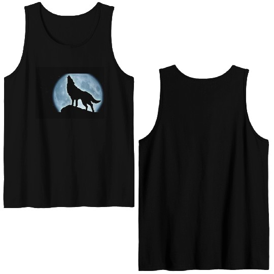 Wolf howling in the moonlight Double Sided Tank Tops