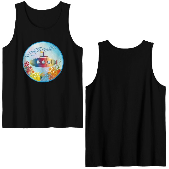 Colorful Submarine in a Tropical Coral Reef Double Sided Tank Tops