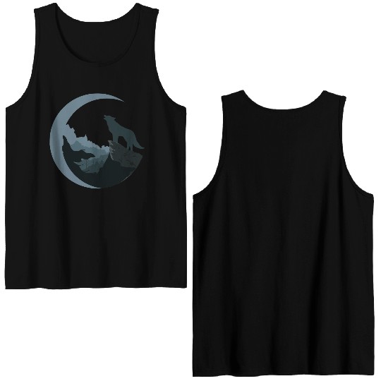 Wolf Moon Silhouette Double Sided Tank Tops