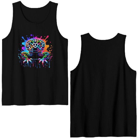 Neon Psychedelic Lizard Illustration Double Sided Tank Tops