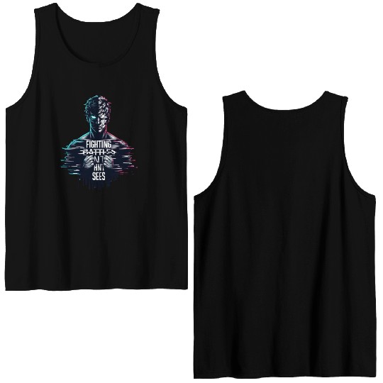 Neon Glitch Cyberpunk Hero Design Double Sided Tank Tops