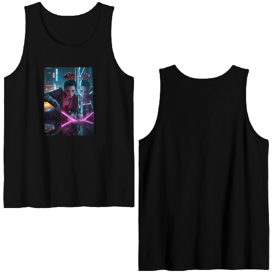 Cyberpunk Samurai Girl Double Sided Tank Tops