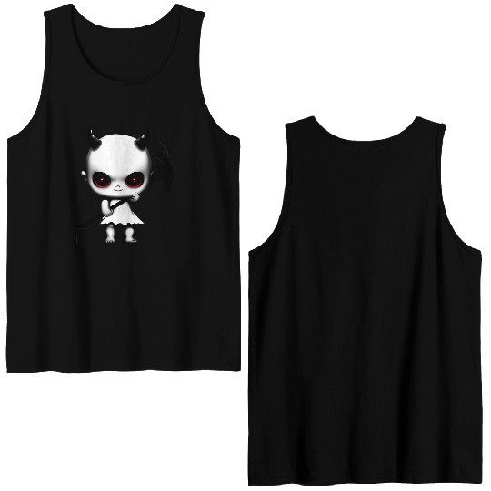 Cute Demon Baby with Horns and Bat Wings Double Sided Tank Tops