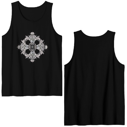 Arabesque Ornament with a Baroque Flair in Gray Double Sided Tank Tops