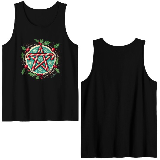 Yule Pentacle with Candy Canes Pagan Holiday Desig Double Sided Tank Tops