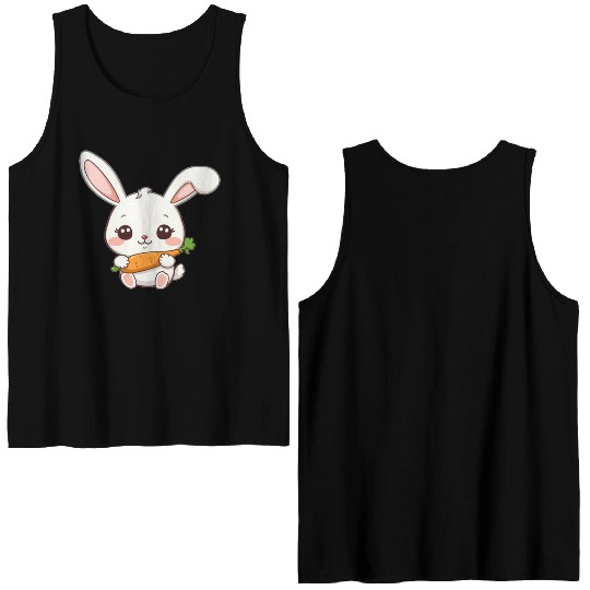 Cute Bunny with Carrot Illustration Double Sided Tank Tops